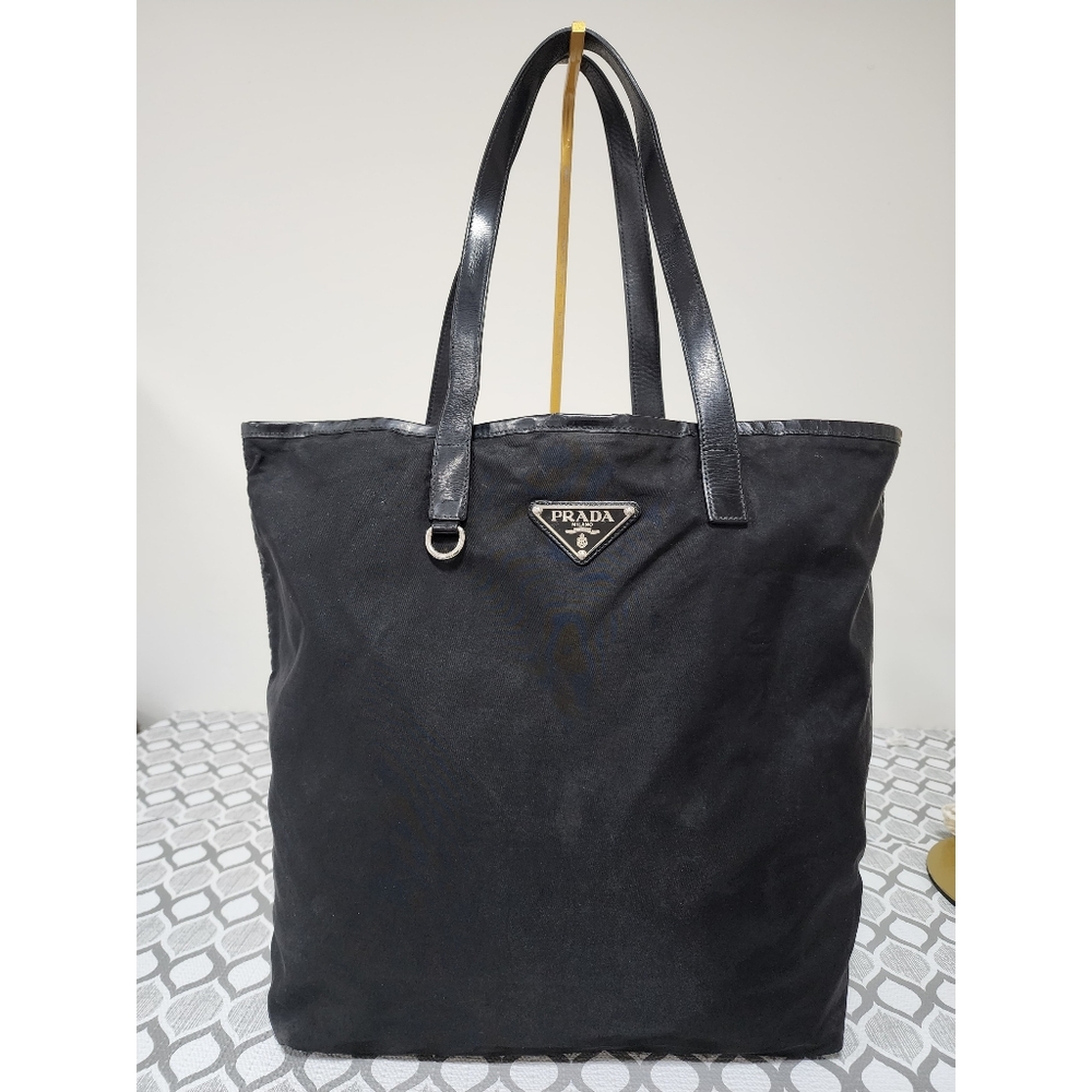 Prada Nylon and Leather Tessuto Tote Bag Black